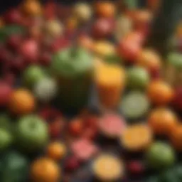 An array of vibrant fruits and vegetables prepared for juicing