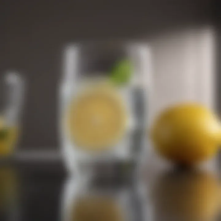 A glass of water with lemon representing hydration and detoxification.