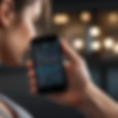 Fitness Data Analysis via App Person analyzing fitness data on a smartphone app