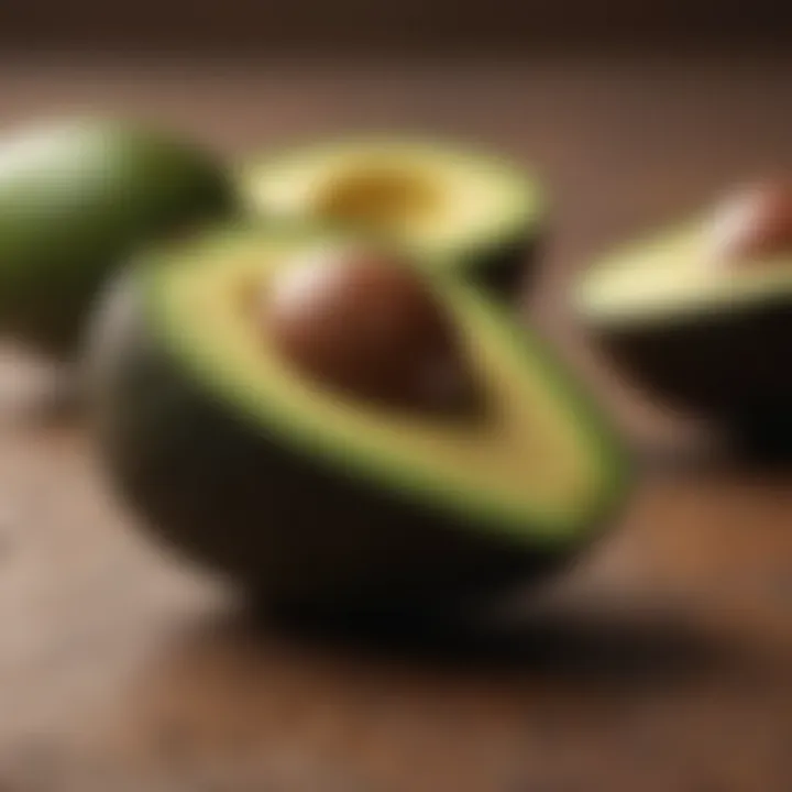 Nutritional benefits of avocados displayed with keywords