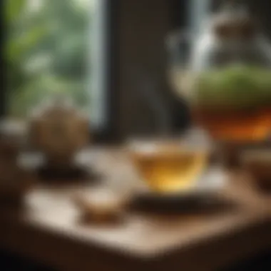 A serene setting showcasing a cup of Belly Be Gone Tea.