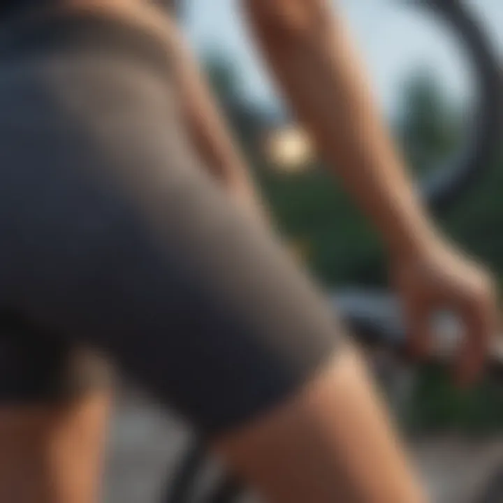 Close-up of the features of bike shorts, showcasing padding and stitching