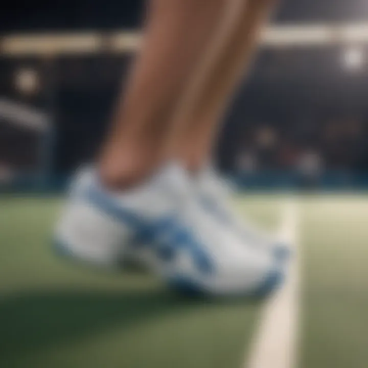 Asics tennis shoes on a court