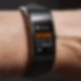 Close-up of a fitness tracker displaying workout metrics