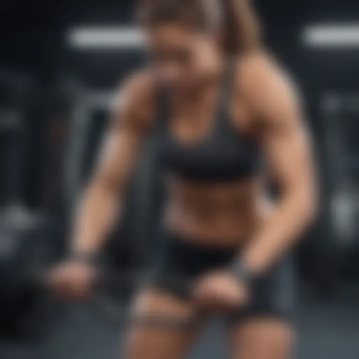 A weight lifter using a fitness tracker during a workout