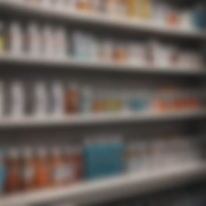 A selection of various allergy eye drops on a pharmacy shelf