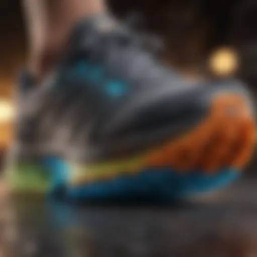 A close-up view of a cushioned running shoe sole designed for optimal support.