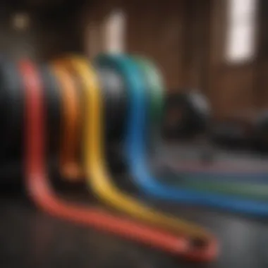 A resistance band set displayed with different colors and lengths