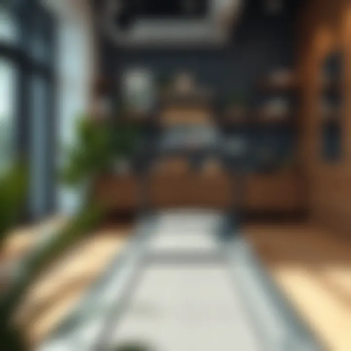 A modern treadmill in a stylish home gym setting