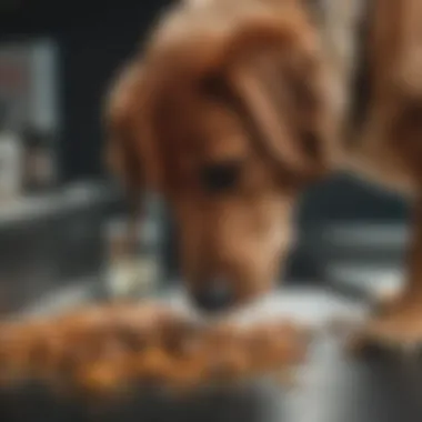 A veterinarian examining a dog's abdomen.