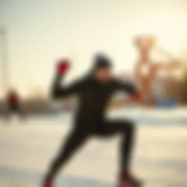 Athlete in Action: Embracing Winter Workouts Athlete performing a winter workout in cold weather compression pants