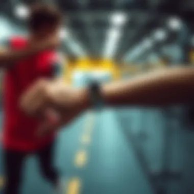 User engaging with health wrist monitor during exercise