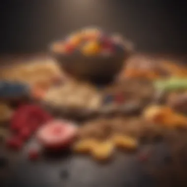Healthy Snack Assortment Colorful assortment of healthy snacks aligned with dietary goals