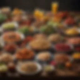 Nutrient-dense foods arranged on a table showcasing variety