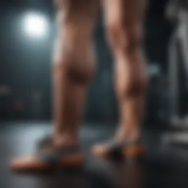 Close-up on a calf raise emphasizing muscle contraction