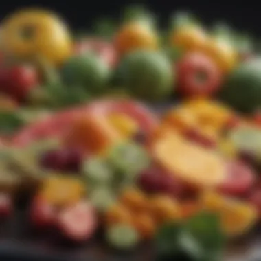Nutrient-Rich Fruits and Vegetables Colorful spread of essential vitamins and minerals from fruits and vegetables