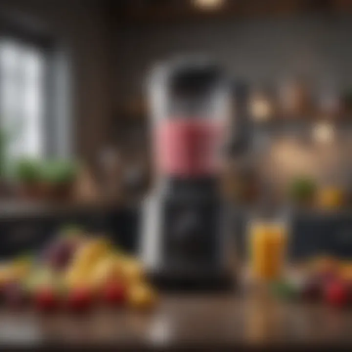 A blender filled with colorful smoothie ingredients