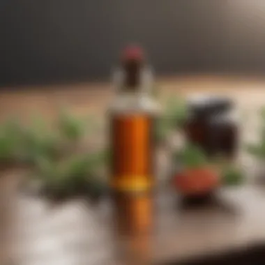 Natural Remedies Collection Natural ingredients for cold sore remedies laid out on a wooden surface