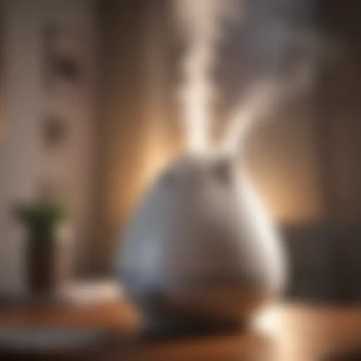 Close-up of a humidifier emitting steam in a cozy room