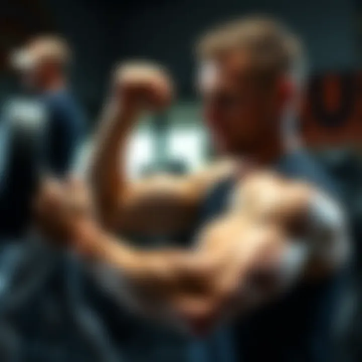 Focused athlete performing resistance exercises for arm strength development