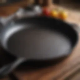 A gleaming cast iron skillet showcasing its seasoned surface