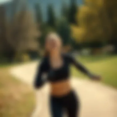 A serene outdoor setting with an individual engaged in a joyful physical activity.
