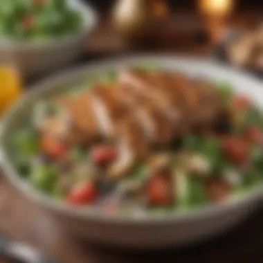 A well-balanced grilled chicken salad served in an elegant bowl.