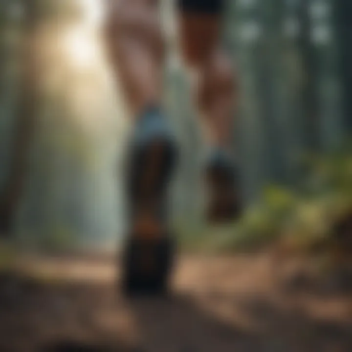 Runner on a trail wearing Hoka shoes