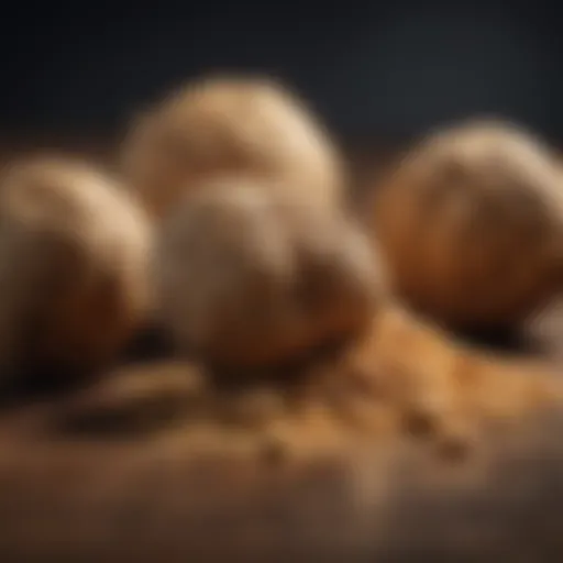 Various varieties of maca root on display