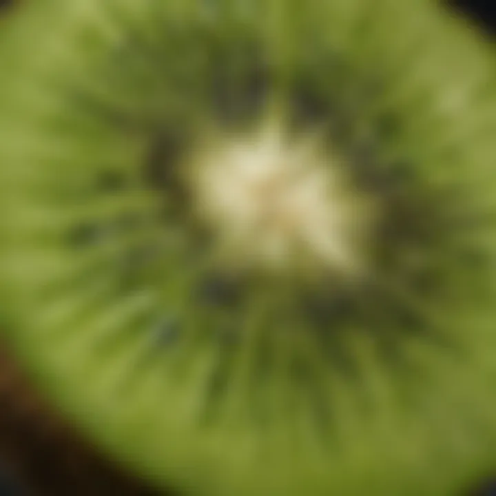 A close-up of ripe kiwi, emphasizing its unique texture and bright green color.