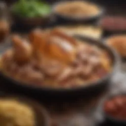 An array of high-protein foods including chicken, beans, and quinoa