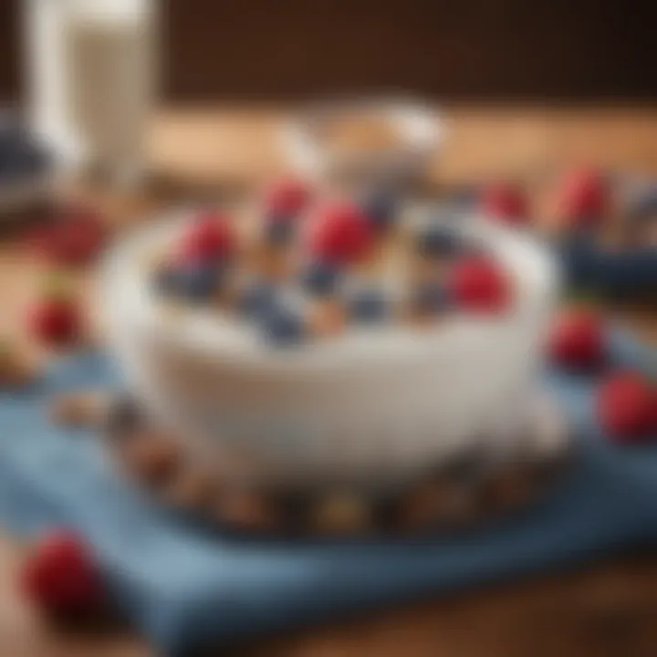 A bowl of Greek yogurt adorned with fresh berries and nuts, showcasing a protein-packed breakfast