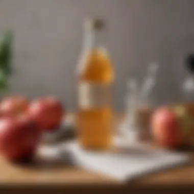 Healthy Lifestyle with Apple Cider Vinegar A healthy lifestyle setup including apple cider vinegar, a measuring spoon, and a notebook