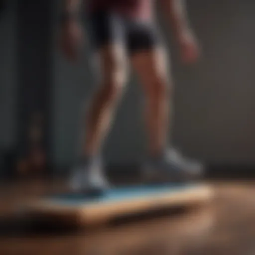 A person performing a unilateral balance exercise on a balance board