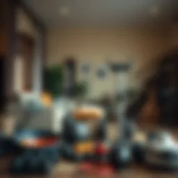 Diverse home workout equipment arranged neatly in a cozy living space