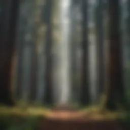 A serene redwood forest showcasing the majestic trees