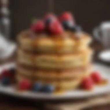 Fluffy almond flour pancakes drizzled with sugar-free syrup and topped with berries.