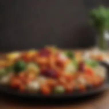 A close-up view of crunchy vegetables arranged artistically on a platter.