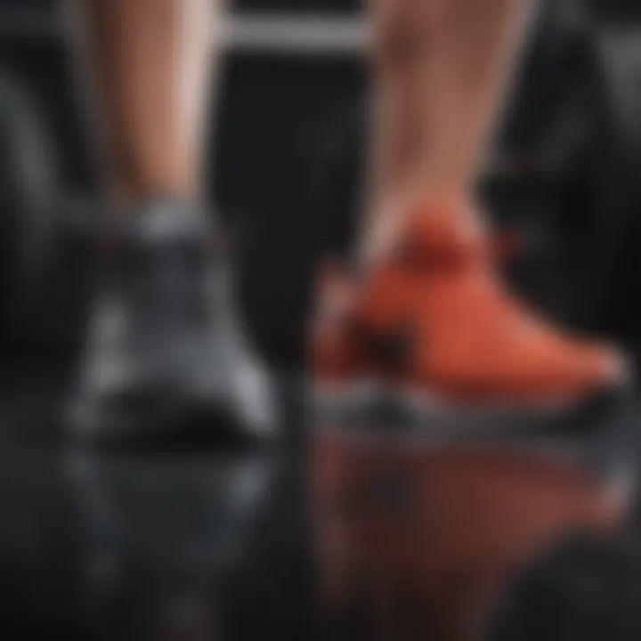 Comparison of weight lifting shoes and regular athletic shoes side by side