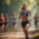 A diverse group engaging in various cardiovascular exercises outdoors