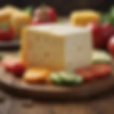 Cheese Paired with Fresh Produce Cheese paired with fresh fruits and vegetables