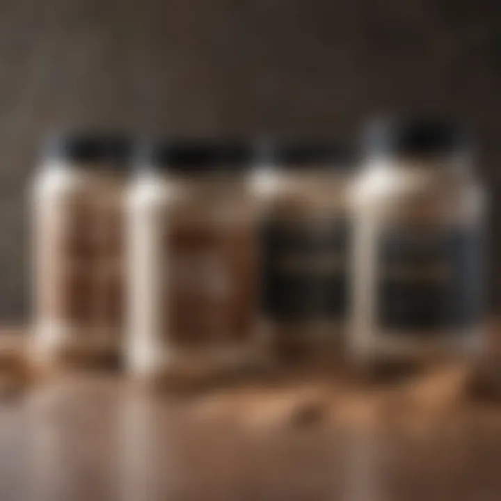 Diverse selection of protein powder containers