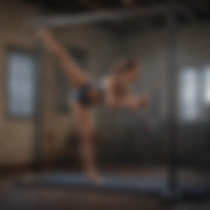 Person demonstrating exercises on a doorway gymnastics bar