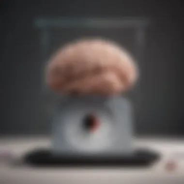 A conceptual illustration of the brain connected to a weight scale, symbolizing the mental health and weight relationship.