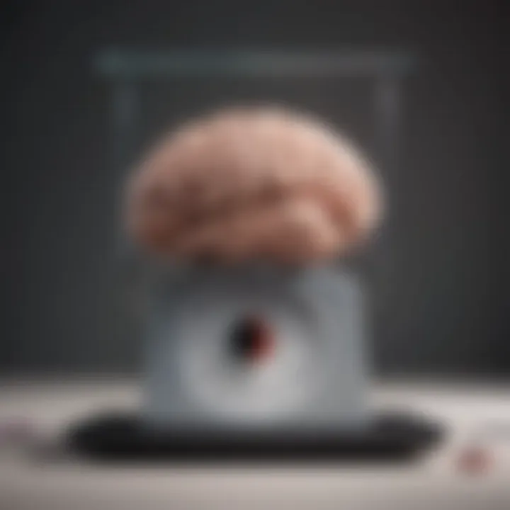 A conceptual illustration of the brain connected to a weight scale, symbolizing the mental health and weight relationship.