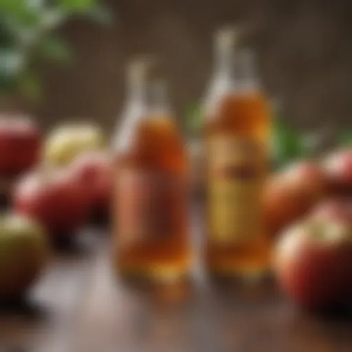 A bottle of apple cider vinegar next to fresh apples, showcasing its natural origins.