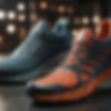 Running shoes suited for different foot types arranged in a row
