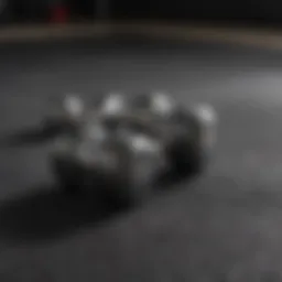Close-up of small dumbbells arranged elegantly on a gym mat