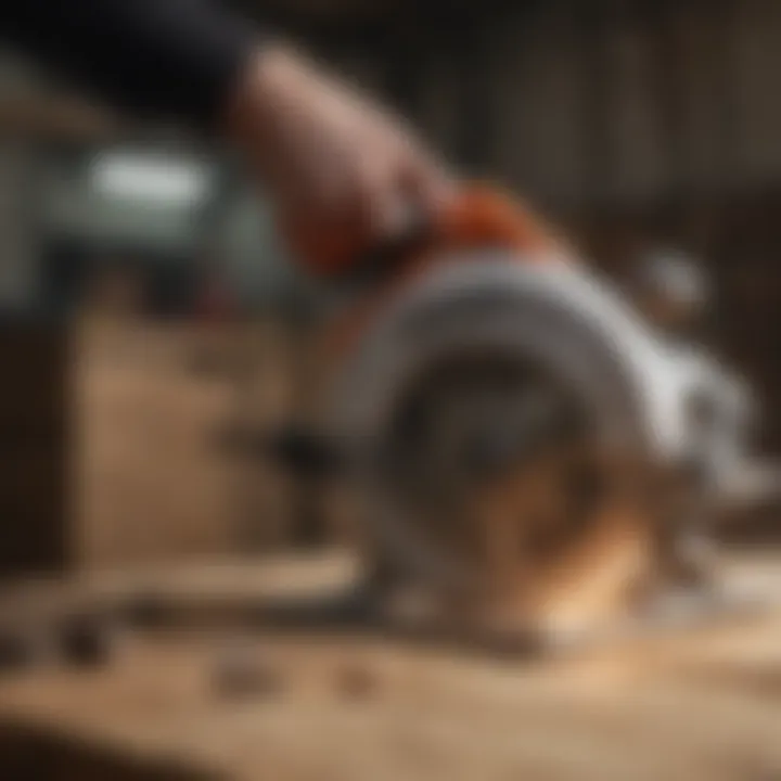 An expert demonstrating the use of a circular saw in construction