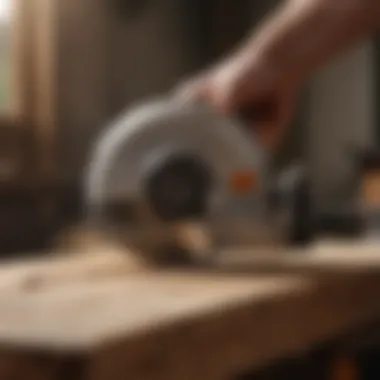 Close-up of a precision saw cutting through wood